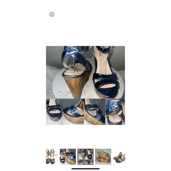 Prada Blue Metallic Leather Platform Wedge Sandal Size 7 or 37 EU - Picture 10 of 17
